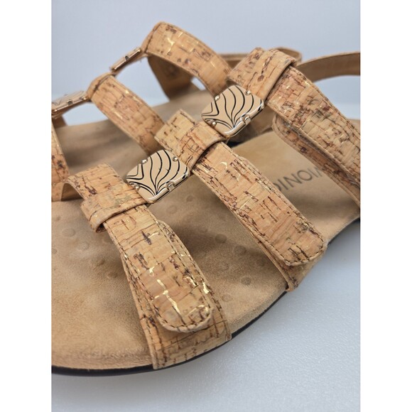 Vionic Amber-Tan Adjustable Sandals Cork Look, Gold Foil Accents Women's Size 10 - Picture 9 of 12